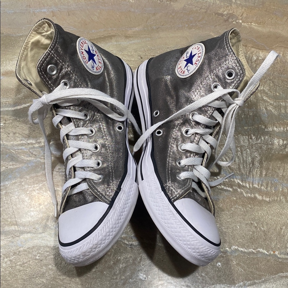 Converse All Star Silver Sneakers Shoes Size Men’s 8 / Women’s 10 (See all pics)